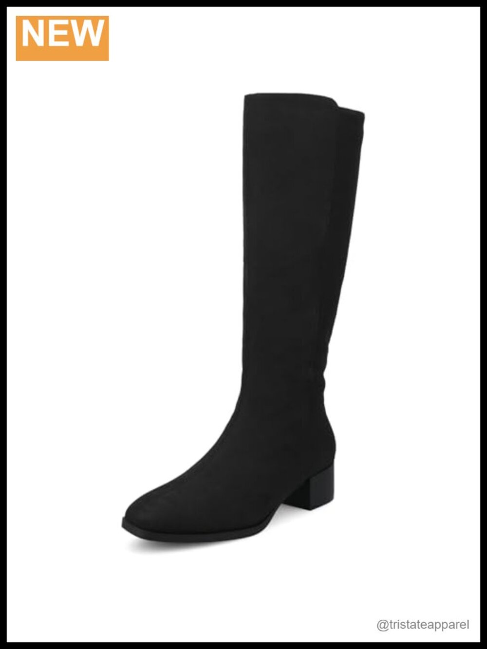 Knee-High Faux Leather Square Toe Block Heel Boots with Zipper